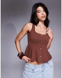 ASOS - Ponte Cinch Waist Square Neck Button Down Top - Lyst
