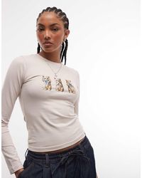 Daisy Street - Cat Graphic Long Sleeve T-shirt - Lyst