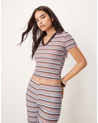 ASOS - Top Ristretto Con Colletto Stile Rugby Blu E Marrone A Righe - Lyst