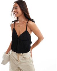 ASOS - Top Estilo Babydoll Con Tirantes Anudados De Tejido Texturizado De - Lyst