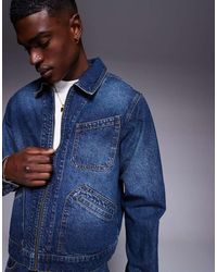 ASOS - Chaqueta Harrington Vaquera De Corte Cuadrado Con Lavado Azul Medio De (Parte De Un Conjunto) - Lyst