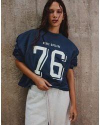 Bershka - Printed Round Neck Sweatshirt - Lyst