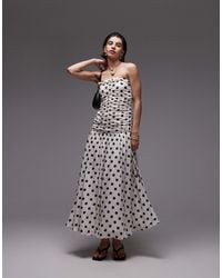 Mango - Bandeau Maxi Dress With Dropped Waist And Ruched Bodice - Lyst