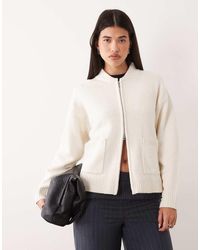 Pretty Lavish - Knitted Zip Through Bomber With Ribbed Collar Detail - Lyst