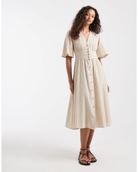 ONLY - Linen Look Midi Shirt Dress - Lyst