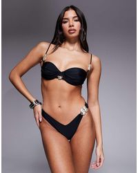 ASOS - Sadie Ruche Side V-Front High Leg Bikini Bottom With Pearl Detail - Lyst
