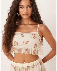 ASOS - Sheer Frill Hem Crop Top With Embroidery - Lyst