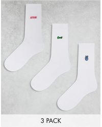 ASOS - Confezione da 3 paia di calzini bianchi con ricamo "let's go", "cool" e segno della pace - Lyst
