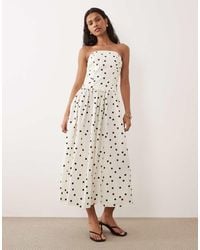 New Look - Polka Dot Bandeau Ruched Midi Dress - Lyst