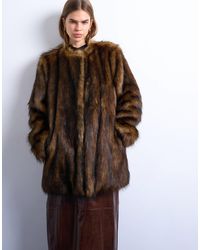 TOPSHOP - Faux Fur Collarless Mid Length Coat - Lyst