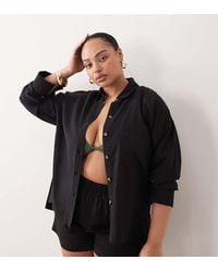 ASOS - Asos Design Curve Ipanema Sheer Beach Shirt With Linen - Lyst