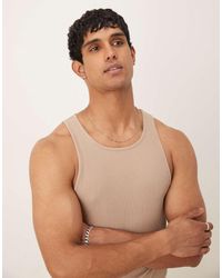 ASOS - Camiseta Color Piedra Ajustada De Tirantes Con Cuello Subido De Canalé Grueso De -Neutro - Lyst