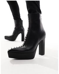 ASOS - Platform Heeled Boots With Pointed Toe - Lyst