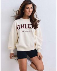 Aim'n - Cream Athletic Knit Sweatshirt - Lyst