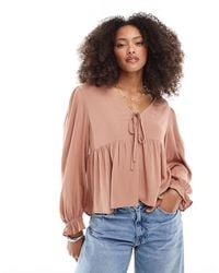 Miss Selfridge - Tie Front Peplum Blouse - Lyst