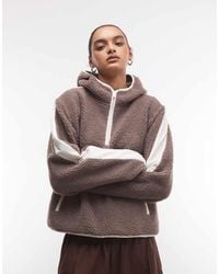 ASOS - Weekend Collective Half Zip Colour Block Borg Hoodie With Nylon Panel - Lyst
