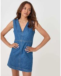 Threadbare - Denim V-Neck Mini Dress - Lyst