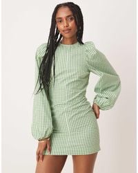 ASOS - – ausgestelltes minikleid mit gebundener rückseite und grünem vichy-karo - Lyst