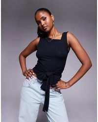ASOS - Brushed Asymmetric Neck Short Sleeve Top With Tie Waist Detail - Lyst