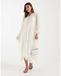 4th & Reckless - Chiffon Tie Front Balloon Sleeve Asymmetric Floaty Hem Midaxi Dress - Lyst