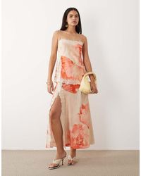 ASOS - Satin Cami Bias Double Layer Lace Applique Maxi Dress - Lyst