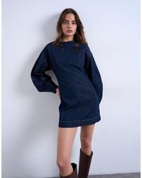 TOPSHOP - Denim Ovoid Sleeve Mini Dress - Lyst