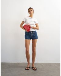 TOPSHOP - Denim Button Fly Knicker Shorts - Lyst