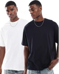 ASOS - Pack De 2 Camisetas De Color Negro Y Blanco Básicas Extragrandes De - Lyst