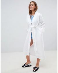 ASOS Peignoir gaufré long 100 % coton - Blanc