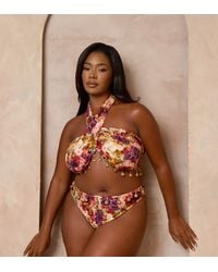 Moda Minx Curve - X Alessa Tyrrell-charles Floral Print High Waisted Bikini Bottoms With Bead Detailing - Lyst