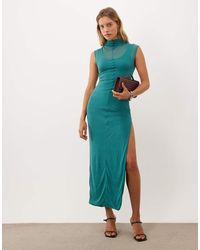 ASOS - Semi Sheer Knit Look High Neck Sleeveless Column Maxi Dress - Lyst