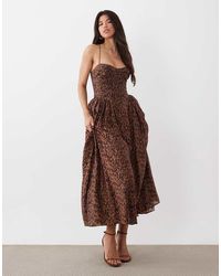 Bardot - Estie Cotton Sweetheart Neck Gathered Hip Strappy Lace Up Back Detail Printed Maxi Dress - Lyst