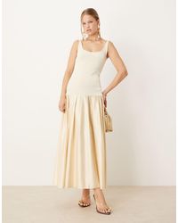 ASOS - Scoop Neck Drop Waist Midi Dress With Satin Skirt - Lyst