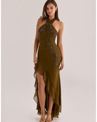 House Of Cb - Raquel Sage Georgette Hand Embellished Halter Maxi Dress - Lyst