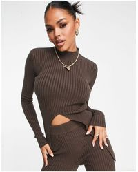 Aria Cove - Knit Turtle Neck Ribbed Sweater With Open Front Detail - Lyst