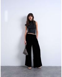 TOPSHOP - Velvet Mid Rise Tie Waist Wide Leg jogger - Lyst