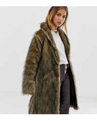 Reclaimed (vintage) Inspired Fluffy Faux Fur Coat - Brown
