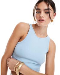 Jdy - Top Senza Maniche Corto Azzurro A Coste - Lyst
