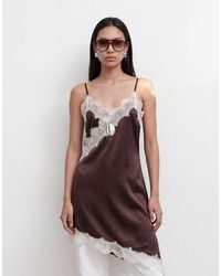 Noisy May - Satin Asym Lace Hem Longline Top - Lyst