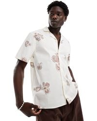 Hollister - Short Sleeve Revere Collar Print Poplin Shirt Boxy Fit - Lyst