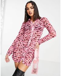 The Ragged Priest Mini Button Front Ruched Dress - Pink