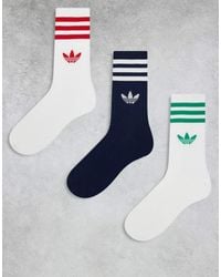 adidas Originals - Pack De 3 Pares De Calcetines Deportivos De Color Blanco Y Azul Marino Con Trébol Adicolor Trefoil De - Lyst