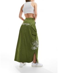 Ed Hardy - Midi Cargo With Koi Wave Embroidered Skirt - Lyst