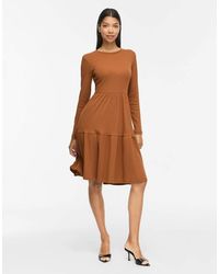 Vila - Sleeved Vihollie Ribbed Crew Neck Long Sleeve Medium Midi Dress - Lyst