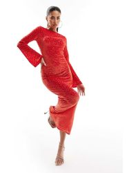 ASOS - Low Back Sheer Burnout Mesh Maxi Dress With Angel Sleeves - Lyst