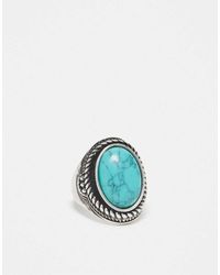 Reclaimed Vintage - Uniseks Ring Met Blauwe Siersteen - Lyst