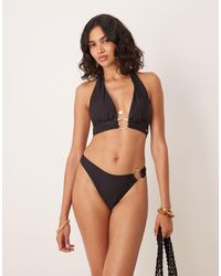 Tala - Diepuitgesneden Bikinitopje Met Halternek En Gouden Ring - Lyst