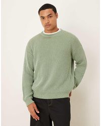 ASOS - Jersey A Rayas Holgado De Manga Larga Con Cuello Redondo De Punto De -Verde - Lyst
