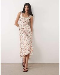 New Look - Midi Cami-Jurk Met Korset En Fijne Print - Lyst