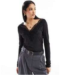 Y.A.S - V Neck Long Sleeve Top With Lace Detail - Lyst
